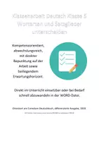 Vorschau - Arbeitsblätter - Klassenarbeit Deutsch Klasse 5: Wortarten und Satzglieder unterscheiden (inkl. Lösung + Erwartungshorizont!) - Deckblatt