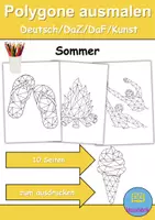 Vorschau - Mal- und Bastelvorlagen - Polygone ausmalen Sommer - DaZ/DaF, Deutsch/Kunst - Deckblatt