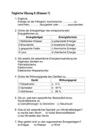 Vorschau - Arbeitsblätter - Physik Energie tägliche Übung Prüfungsvorbereitung Arbeitsblatt mit Lösung - Deckblatt