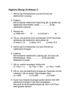 Vorschau - Arbeitsblätter - Physik elektrische Leistung Energie tägliche Übung Prüfungsvorbereitung Arbeitsblatt mit Lösung - Deckblatt