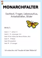 Vorschau - Arbeitsblätter - Der Monarchfalter, Sachtext mit Lebenszyklus und mehr, Klasse 2, 3, 4 - Seite 1
