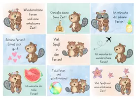 Vorschau - Mal- und Bastelvorlagen - Tierische Feriengrüße zum Schulschluss - Biberklasse - Druckschrift - Seite 1