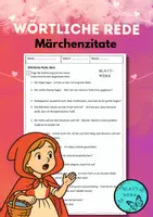Vorschau - Arbeitsblätter - wörtliche Rede üben, Märchenzitate Arbeitsblatt - Deckblatt