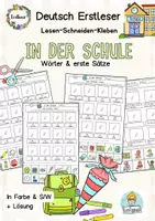 Vorschau - Arbeitsblätter - Lesen und kleben Klasse 1, DaZ, Leseübung Wortschatz Schule, Schulmaterial, Lernwörter zum Lesenlernen - Deckblatt