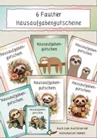Vorschau - Bildkarten - 6 Hausaufgabengutscheine "Faultier" - Deckblatt