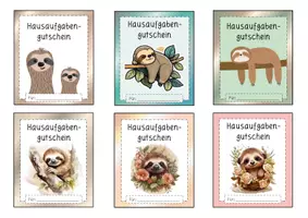 Vorschau - Bildkarten - 6 Hausaufgabengutscheine "Faultier" - Seite 2