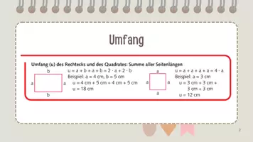 Vorschau - Arbeitsblätter - Umfang, Flächeninhalt und Flächenmaße Präsentation - Seite 1