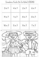 Vorschau - Arbeitsblätter - Einmaleins Rechenpuzzle | 7er-Reihe | Ausmalbild Sommer Edition - Seite 3