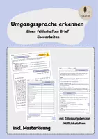 Vorschau - Arbeitsblätter - Umgangssprache erkennen - Einen fehlerhaften Brief überarbeiten (inkl. Musterlösung) - Deckblatt