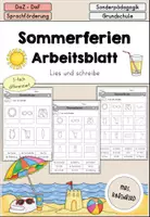 Vorschau - Arbeitsblätter - Sommerferien Sommer Arbeitsblatt Wortschatz differenziert - DaZ DaF - Deckblatt