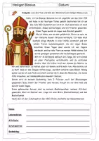 Vorschau - Arbeitsblätter - Der Heilige Blasius (3Arbeitsblätter mit Lösung) - Deckblatt