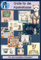 Vorschau - Mal- und Bastelvorlagen - Grußkarten Alpakaklasse / Lamaklasse– Klassentier Alpaka zu Ostern, Weihnachten, Halloween, Neujahr & Ferien, Klassentier Lama - Deckblatt