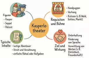 Vorschau - Arbeitsblätter - Arbeitsblätter zum Thema "Kasperletheater" (Lückentext, Hörverstehen) + Lösung & MP3 + Mindmap - Seite 1