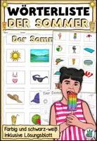Vorschau - Arbeitsblätter - Wörterliste "Der Sommer" mit Wörtertabelle DaZ / DaF / Deutsch - Deckblatt