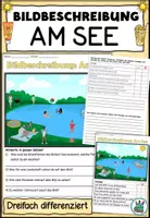 Vorschau - Arbeitsblätter - Bildbeschreibung "Am See" (Thema Sommer) 3-fach differenziert DaZ / Deutsch - Deckblatt