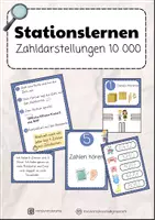 Vorschau - Stationenlernen - Stationslernen Zahldarstellungen Zahlenraum 10 000 - Deckblatt