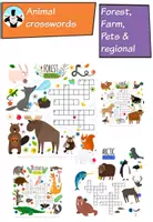 Vorschau - Arbeitsblätter - Animal crosswords: farm, forest, pets, regions & continents - Deckblatt
