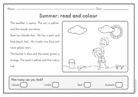 Vorschau - Arbeitsblätter - Summer: read and colour - 8 Bilder, 2-fach differenziert (Englisch) - Seite 1