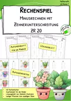 Vorschau - Stationenlernen - Subtraktion mit Zehnerunterschreitung - ZR 20 - Rechenspiel - Freiarbeit - Deckblatt