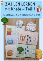 Vorschau - Stationenlernen - Knetmatten - Zählen lernen mit Knete, Teil 1, ZR10, 50 Karteikarten - Deckblatt
