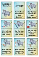 Vorschau - Spiele - Lesespiel Schulsachen Nashorn - Klasse 2 - Seite 1