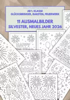 Vorschau - Mal- und Bastelvorlagen - Silvester & Neujahr 2026– 11 Ausmalbilder ab 1.Kl - Deckblatt