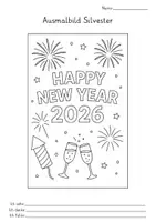 Vorschau - Mal- und Bastelvorlagen - Silvester & Neujahr 2026– 11 Ausmalbilder ab 1.Kl - Seite 1