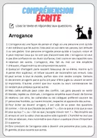 Aperçu - Feuilles d'exercices - Compréhension écrite – Arrogance + corrigés - Page 1