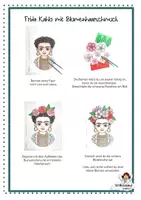 Vorschau - Mal- und Bastelvorlagen - Collage zu Frida Kahlo Haarschmuck mit Blumen Malvorlagen - Seite 1