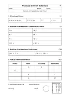 Vorschau - Test - Mathe: Quadratzahlen, Potenzen - Probe - Deckblatt