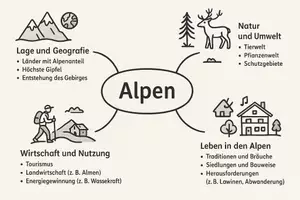 Vorschau - Arbeitsblätter - Arbeitsblatt zum Thema "Alpen" + Onlineübung & MP3 + Mindmap + Infografik - Seite 1