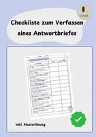 Vorschau - Arbeitsblätter - Checkliste zum Verfassen eines Antwortbriefes - Deckblatt