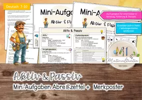 Vorschau - Arbeitsblätter - Aktiv + Passiv: Mini-Aufgaben Abreißzettel + Merkposter - Seite 1