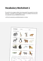 Vista previa - Hojas de trabajo - Zoo Animals / Animales del zoo: Vocabulary Worksheet 1 (Hoja de trabajo de inglés) - página 1