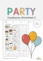 Vista previa - Hojas de trabajo - Party / Fiesta: Vocabulary Worksheet 2 (Hoja de trabajo de inglés) - Portada