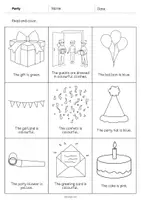 Vista previa - Manualidades / Dibujos para colorear - Party / Fiesta: Read and Color 2 (Hoja de trabajo de inglés) - página 2
