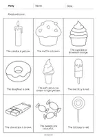Vista previa - Manualidades / Dibujos para colorear - Party / Fiesta: Read and Color 2 (Hoja de trabajo de inglés) - página 3