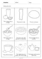 Vista previa - Hojas de trabajo - Breakfast / Desayuno: Read and Color 2 (Hoja de trabajo de inglés) - página 3