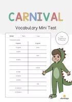 Vista previa - Evaluación - Carnival / Carnaval: Vocabulary Mini Test (Test para la clase de inglés) - Portada