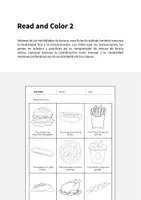 Vista previa - Hojas de trabajo - Fast Food / Comida rápida: Read and Color 2 (Hoja de trabajo de inglés) - página 1