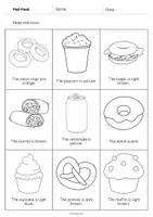 Vista previa - Hojas de trabajo - Fast Food / Comida rápida: Read and Color 2 (Hoja de trabajo de inglés) - página 3