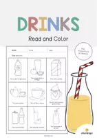 Vista previa - Hojas de trabajo - Drinks / Bebidas: Read and Color 2 (Hoja de trabajo de inglés) - Portada