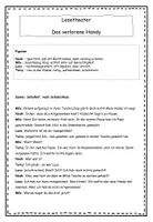 Vorschau - Arbeitsblätter - Lesetheater / Rollenspiel: "Das verlorene Handy" (4.-6. Klasse; Leseförderung; DaZ-geeignet) - Deckblatt