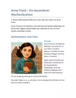 Vorschau - Arbeitsblätter - Anne Frank ein besonderer Wochenlesetext Deutsch Lesen Kl.3- Kl.5 - Seite 1