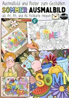 Vorschau - Mal- und Bastelvorlagen - Sommer Ausmalbild & Poster – kreative Sommerzeit Wimmelbild - Deckblatt