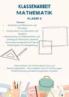 Vorschau - Arbeitsblätter - Klassenarbeit Geometrie – Rechtecke & Quadrate: Umfang und Flächeninhalt (inkl. Erwartungshorizont) - Deckblatt