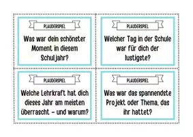 Vorschau - Arbeitsblätter - Plauderspiel zu Schulschluss - Plauderkärtchen - Seite 1