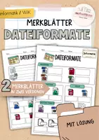 Vorschau - Arbeitsblätter - Dateiformate | 2 verschiedene Merkblätter | Informatik - Deckblatt