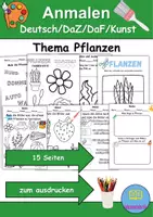 Vorschau - Mal- und Bastelvorlagen - Pflanzen Anmalen Wortschatz - Deutsch/DaZ/DaF/Kunst - Klasse 1 und 2 - Deckblatt
