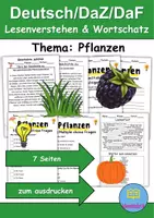 Vorschau - Mal- und Bastelvorlagen - Pflanzen Leseverstehen und Wortschatz - DaZ/DaF, Deutsch, Sachunterricht - Deckblatt